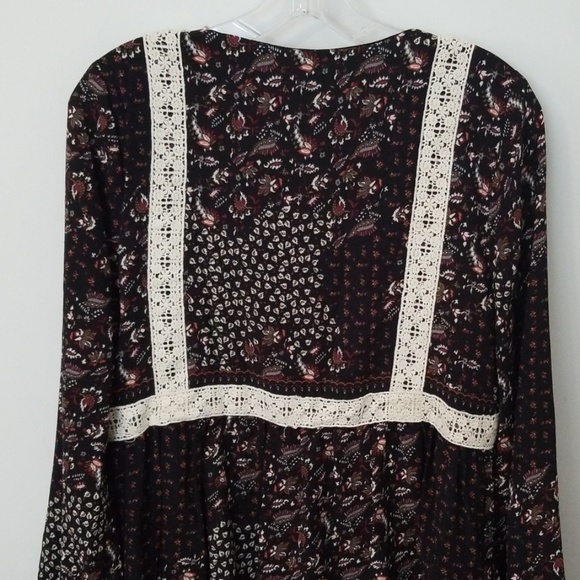 Entro Boho Dress Black Floral Peasant Print S - Picture 4 of 5